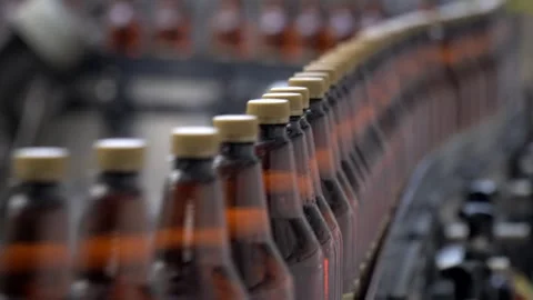 Brewery, bottling beer on  conveyor lines. Stock Footage 307867161