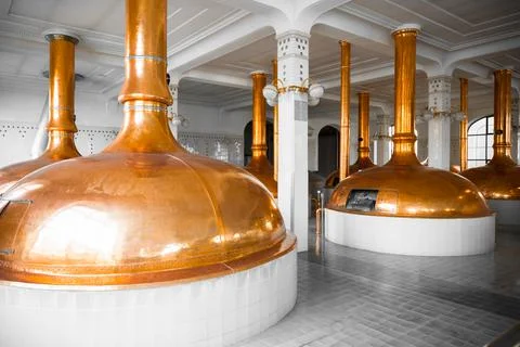 A brewery building interior, container cooking pots Stock Photos