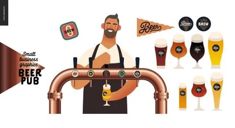Brewery, craft beer pub - small business graphics - a bartender Illustrazione stock