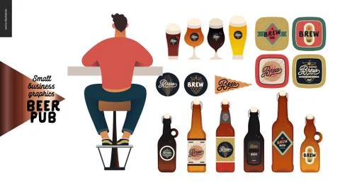 Brewery, craft beer pub - small business graphics - a male visitor at the bar Illustrazione stock
