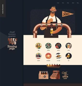 Brewery, craft beer pub - small business illustrations -landing page design Stock Illustration