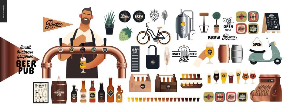 Brewery, craft beer pub - small business graphics - a bartender Stock Illustration