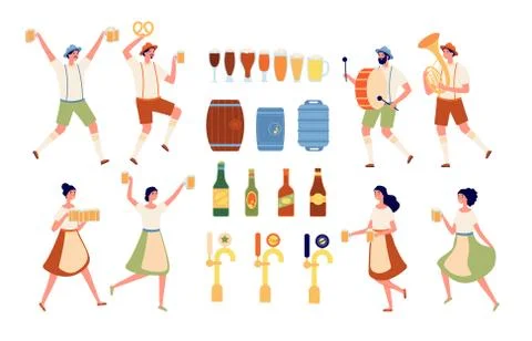 Brewery elements. Beverages bar, beer pub equipment. Isolated craft alcohol Ilustración de archivo