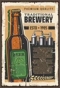 Brewery premium quality beer vector retro poster Stock Illustration