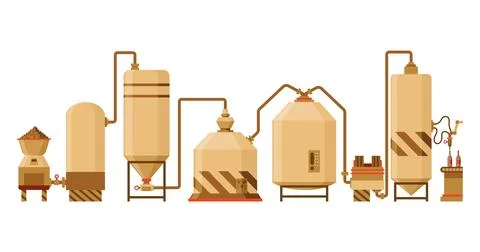 Brewery. Vintage brewing machine concept with tubes and copper tanks. Beer Stock Illustration
