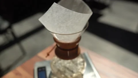 Brewing coffee with Chemex - Slow Motion Stock Footage 180868222