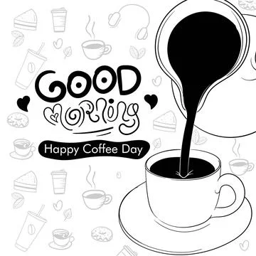 Brewing coffee design with typography of good morning and coffee background.. Illustrazione stock