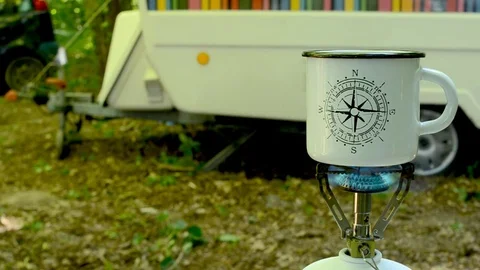Brewing coffee in a forest. Stock Footage 79674928