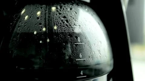 Brewing coffee jar close up from boiling coffee maker fresh morning routine in 스톡 동영상 336585305
