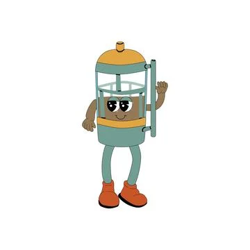 Brewing Coffee maker groovy character. Stock Illustration