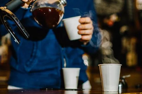 Brewing coffee siphon. step by step cooking instructions. coffee is ready. .. Stock Photos