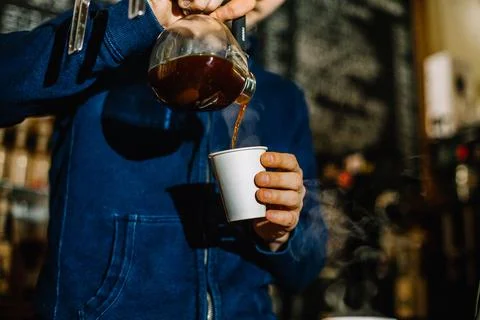 Brewing coffee siphon. step by step cooking instructions. coffee is ready. .. Stock Photos