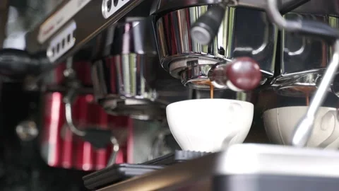 Brewing espresso by coffee blending machine Stock Footage 148642772