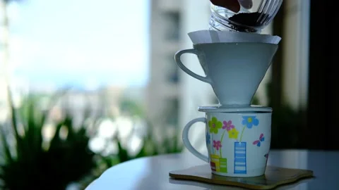 Brewing the filter coffee Stock Footage 156036109