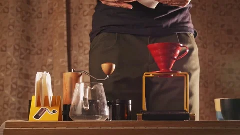 Brewing filter coffee at home - Inserting v60 paper filter Stock Footage 166119218