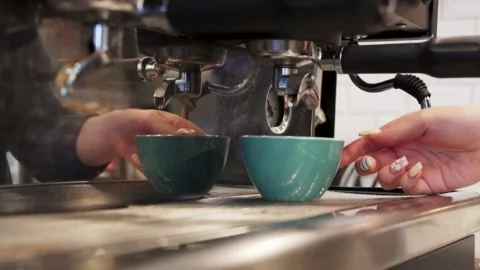 Brewing Fresh Coffee in Espresso Machine at Caf Stock Footage 300819815
