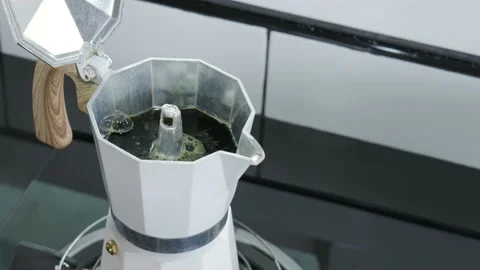 Brewing green tea or herbal drink by Italian Moka pot. Stock Footage 154091575