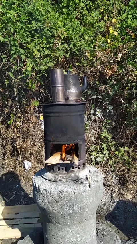 Brewing samovar tea at the beach Stock Footage 137669682