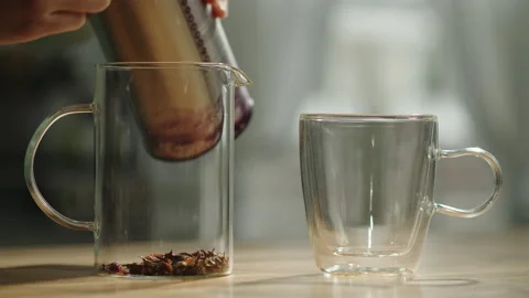 Brewing Tea In Glass Tea Infuser - Real Time Stock Footage 169290550