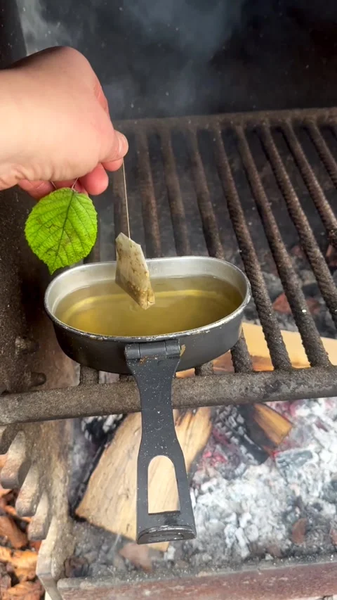 Brewing Tea Over a Campfire with a Natural Touch Stock Footage 296501425