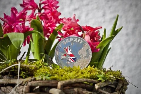 Brexit coin with a flag Stock Photos