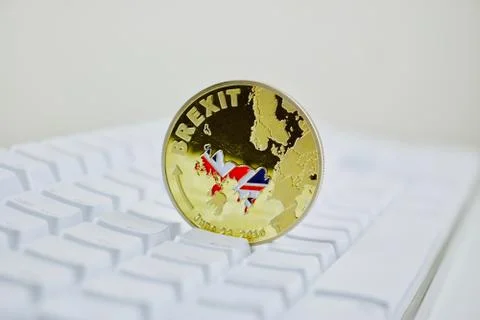 Brexit coin with map Stock Photos