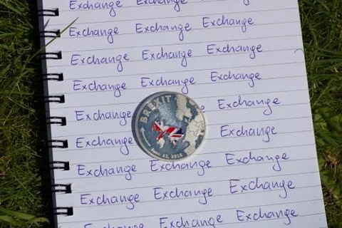 Brexit coin with map Stock Photos