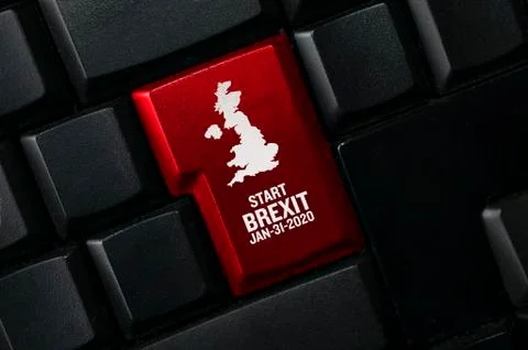 Brexit concept: a black computer keyboard with the United Kingdom shape Stock Photos