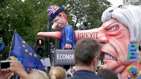 The Brexit demonstration in London near Palace of Westminister Theresa May Model Stock Footage