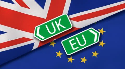 Brexit. EU and UK flags, news background. 3d illustration Stock Illustration