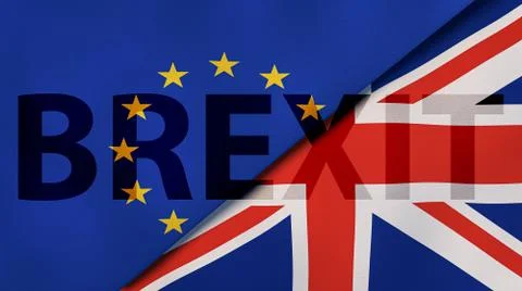 Brexit. EU and UK flags, news background. 3d illustration Stock Illustration