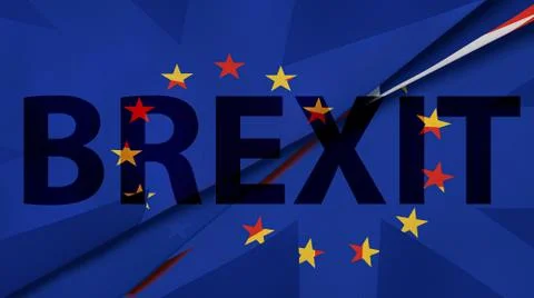 Brexit. EU and UK flags, news background. 3d illustration Stock Illustration