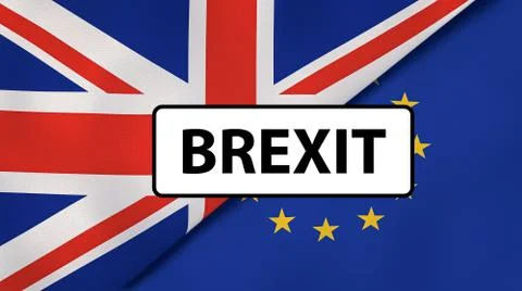Brexit. EU and UK flags, news background. 3d illustration Stock Illustration