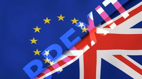 Brexit. EU and UK flags, news background. 3d illustration Stock Illustration