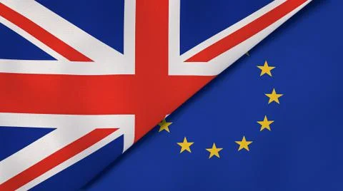 Brexit. EU and UK flags, news background. 3d illustration Stock Illustration