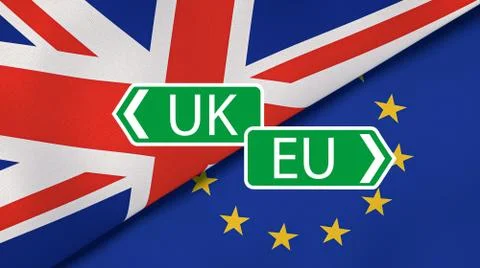 Brexit. EU and UK flags, news background. 3d illustration Stock Illustration