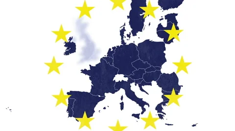Brexit - EU textured map on white background with 12 stars - UK being erased Stock Footage 65295957