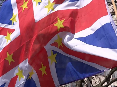 Brexit flag is waved in the sky Stock Footage 73939087