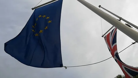 Brexit flags hung in Parliament Square in London 2018 Stock Footage 89680680