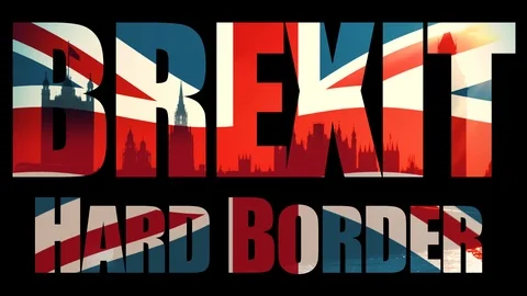 Brexit Hard Border title sequence with union jack flag and houses of parliament Vídeos de archivo 116962379