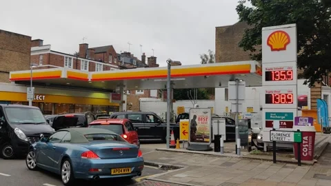 BREXIT LORRY DRIVER SHORTAGE CAUSES PANIC BUYING OF FUEL UK 4K Stock Footage 161577041