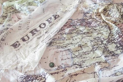 Brexit map. Army silk map with compass. Stock Photos