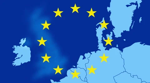 Brexit. map of the west of EU with the 12 symbolic stars. The UK is being erased Stock Footage 65371902
