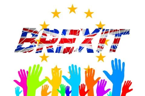 Brexit Text Isolated art vector hand. flag of the European Community of the.. Stock Illustration