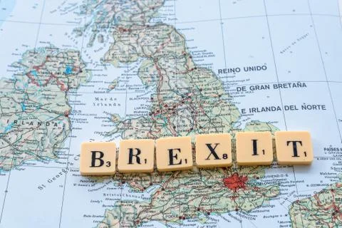 Brexit text on map Stock Photos