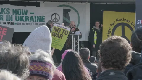 Brian Eno Speaking to crowds at the No to War, No To NATO Rally in Stock Footage 234286810