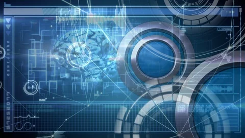 Brian rotating with binary codes and connection lines Video stock 104943733