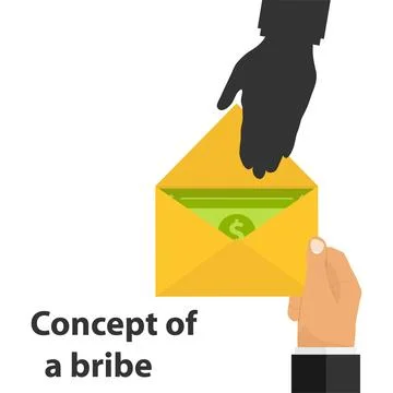 Bribe, concept of bribe. The hand gives an envelope with money. Corruption Stock Illustration