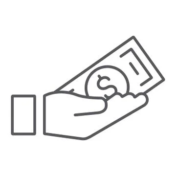 Bribe thin line icon, arm and money, dollar in hand sign, vector graphics, a Stock-Illustration
