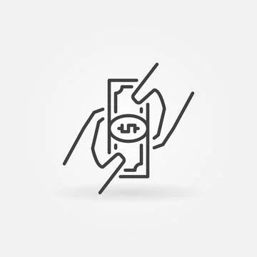 Bribe vector Dollar Bankkote in Hands concept outline icon Stock Illustration